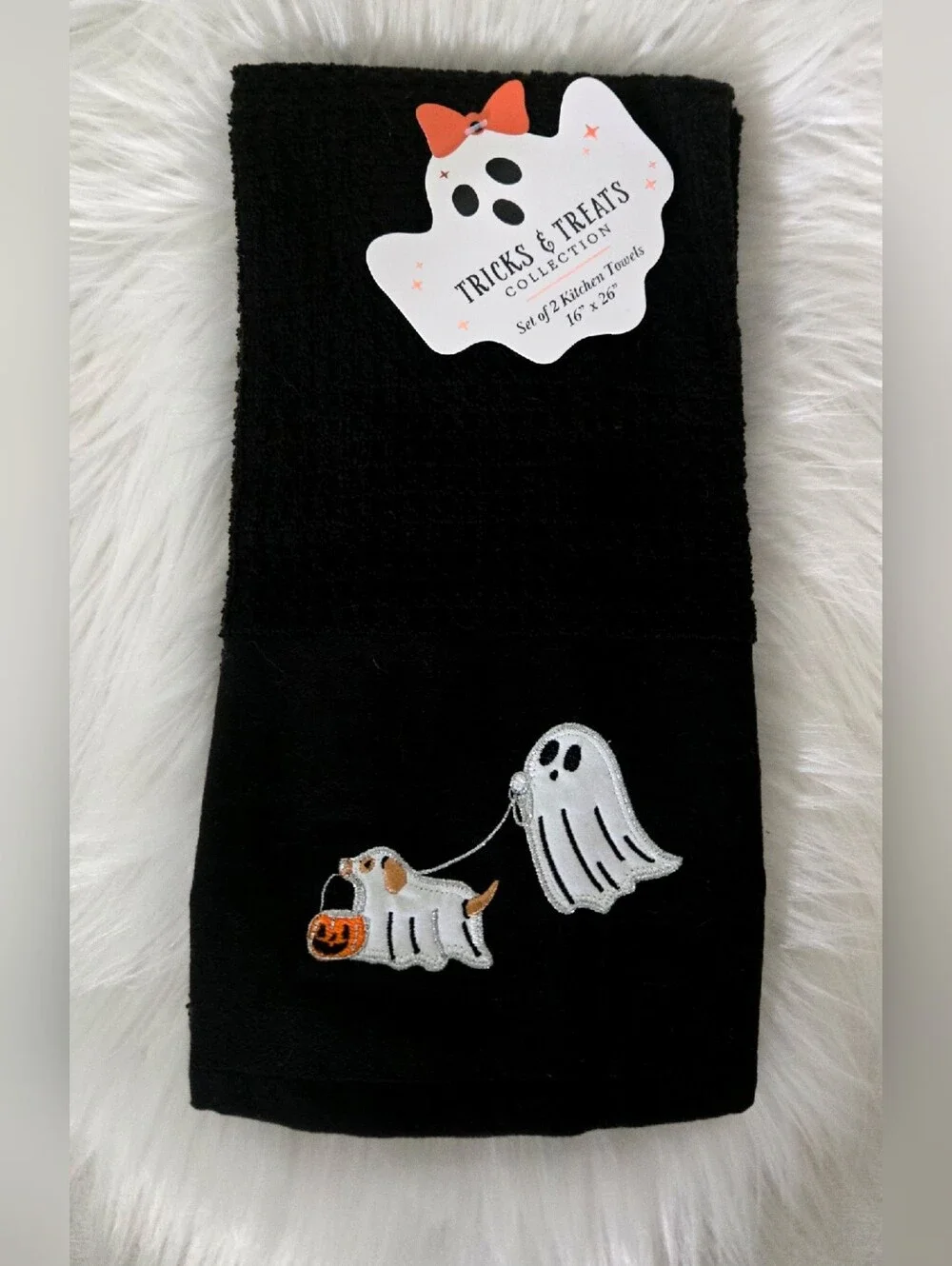 Ghost Walking Dog Set Of 2 Embroidered Dish Towels